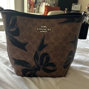 Coach Brown and Black Shoulder Bag with Signature Monogram
